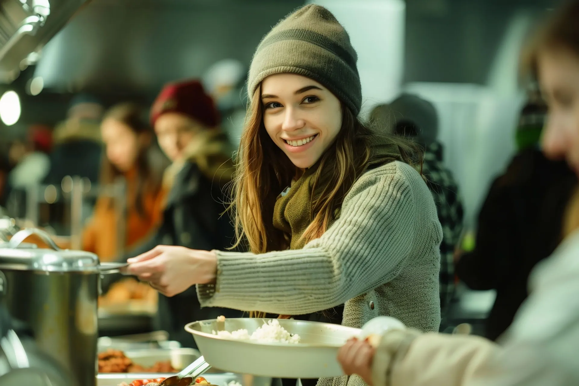 Sch&uuml;ler*innen helfen bei der Essensausgabe f&uuml;r bed&uuml;rftige Menschen